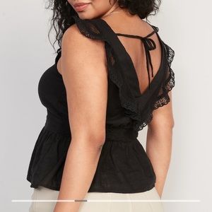 Flutter sleeve crochet lace tie back top old navy